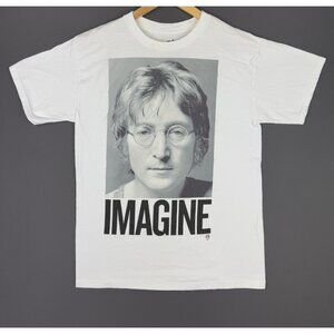 John Lennon Imagine Beatles Big Face Portrait Philcos White Shirt Medium Band T